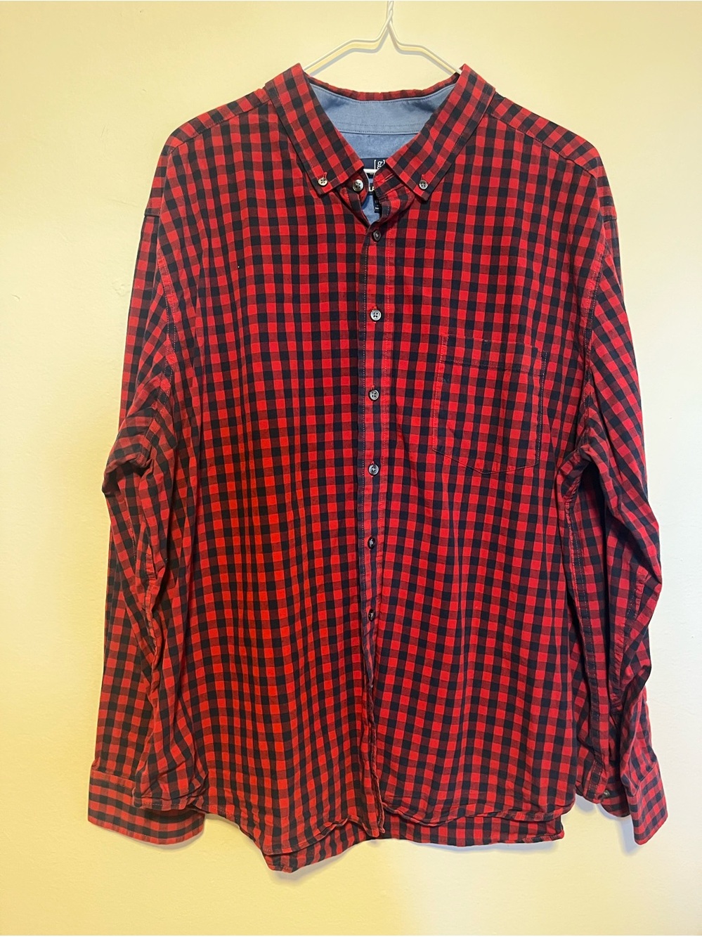 George Red and navy blue Plaid Button-Down Shirt
